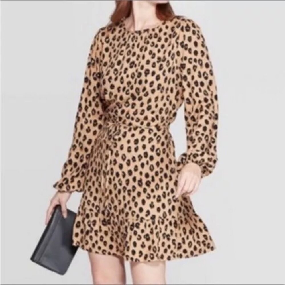 Long Sleeve Leopard Print Dress